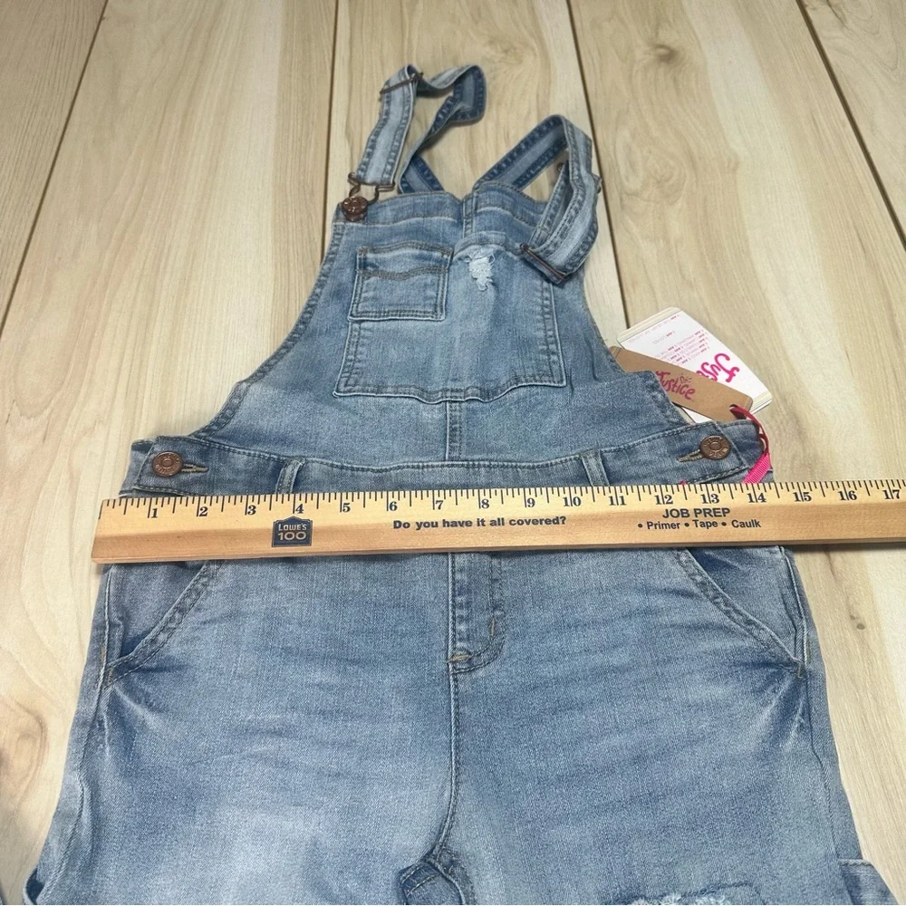 NEW GIRLS JUSTICE distressed Denim Jean Overalls‎ SIZE 14 SLIM